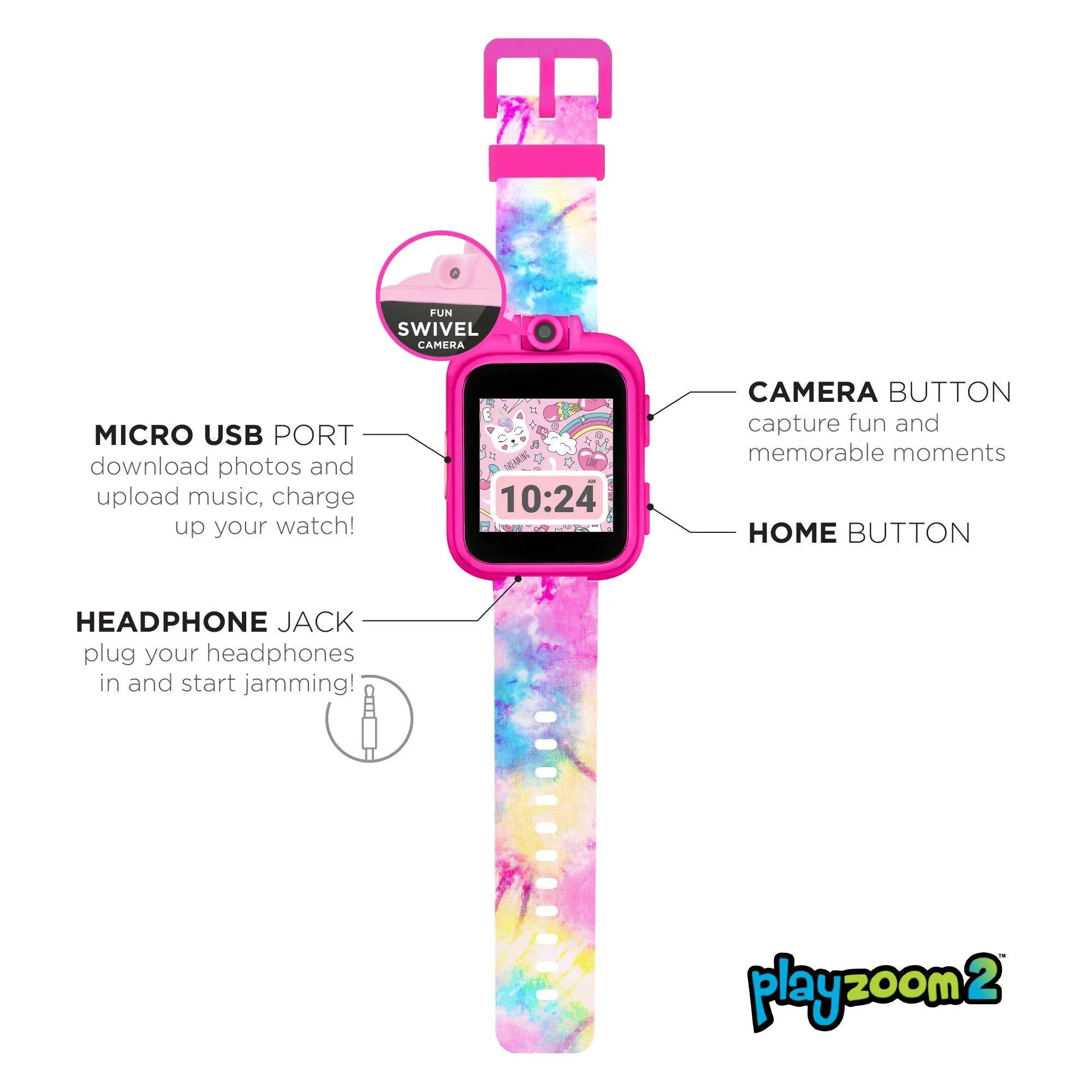 PlayZoom 2 Kids Smartwatch: Pink, Blue, Yellow Tie Dye