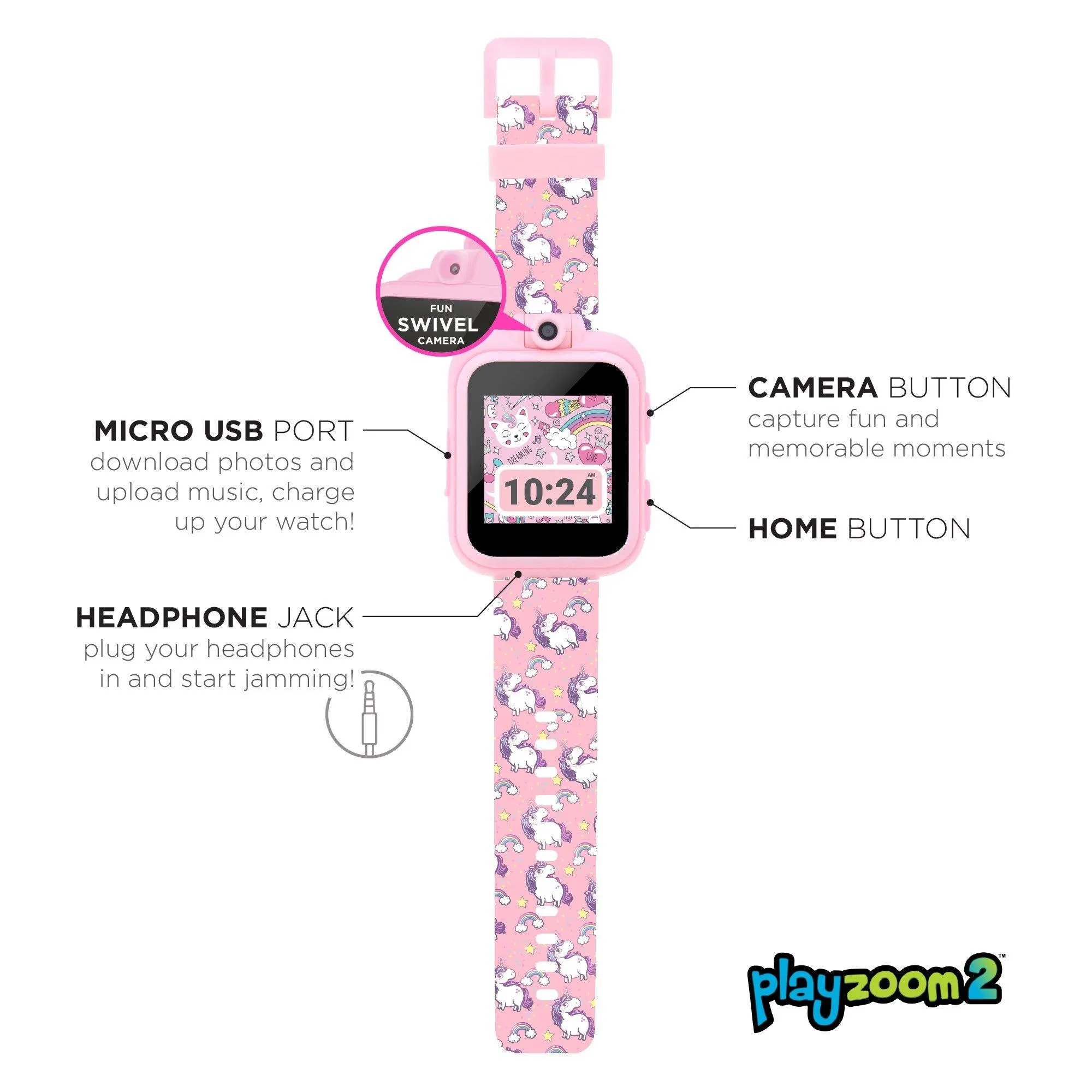 PlayZoom 2 Kids Smartwatch: Pink Unicorn Print