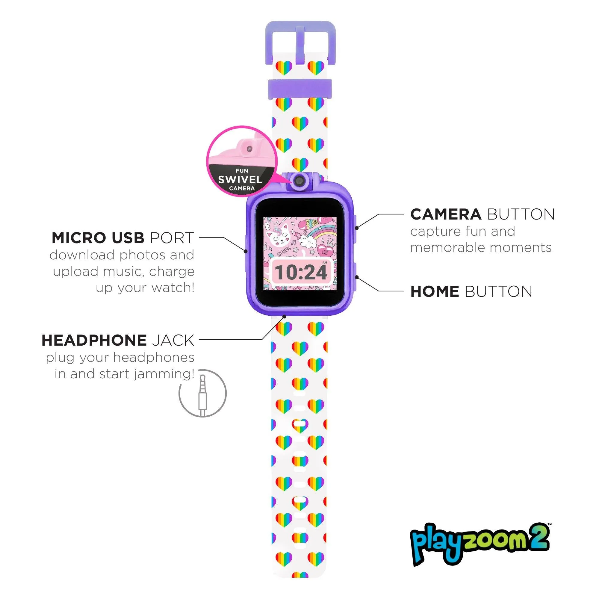 PlayZoom 2 Kids Smartwatch: Purple/White Hearts