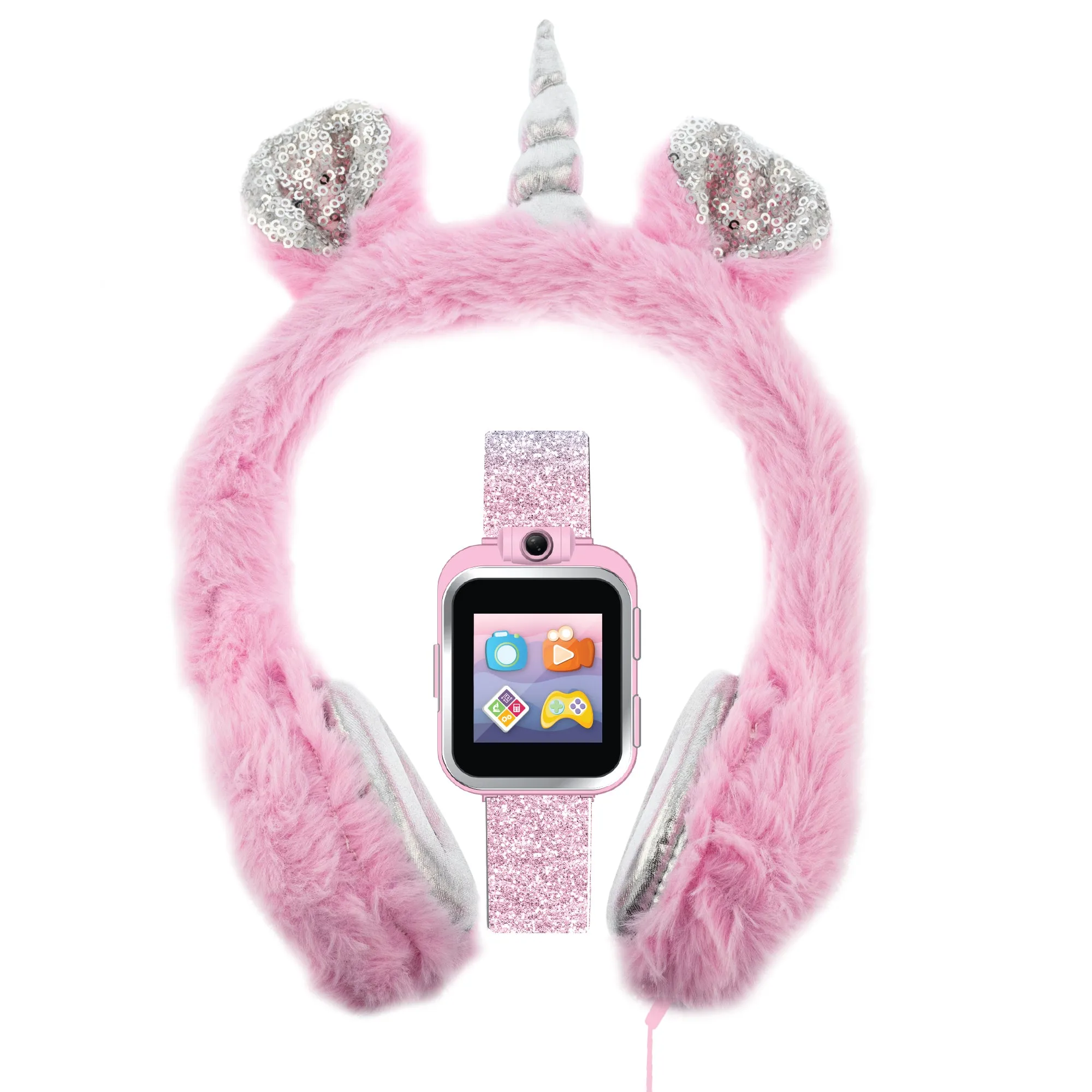 PlayZoom 2 Kids Smartwatch with Headphones: Blush Glitter Fuzzy Unicorn