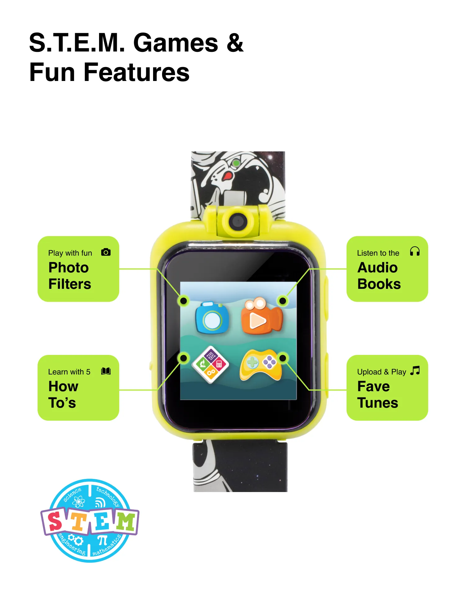 PlayZoom 2 Kids Smartwatch with Headphones: Green Astronaut