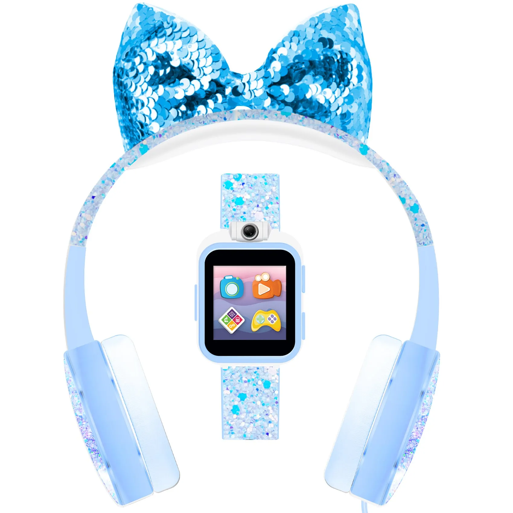 PlayZoom 2 Kids Smartwatch with Headphones: Light Blue Sparkle