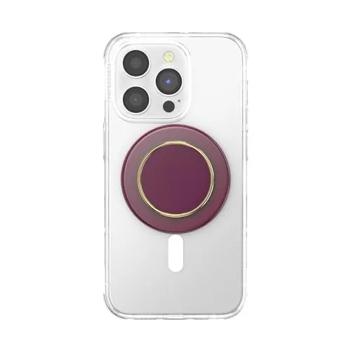 PopSockets Phone Grip with Expanding Kickstand, Compatible with MagSafe, Adapter Ring for MagSafe Included, Wireless Charging Compatible - Red Wine Enamel