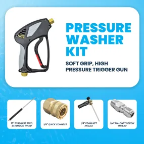 Pressure Washer Bundle - Soft Grip Trigger Gun, 18" Lance, Foam Nozzle, and Connector Kit for Karcher, Ryobi, Craftsman, DeWalt