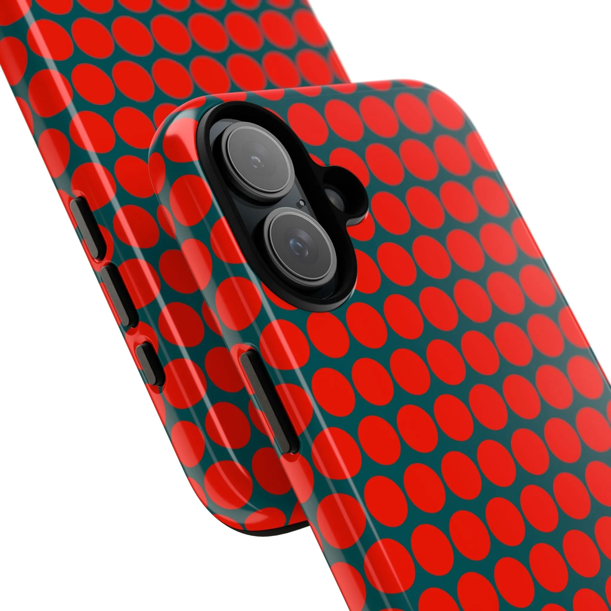 Red Dot Teal Background Polka Dot Tough Phone Case for iPhone Samsung & Google Phones