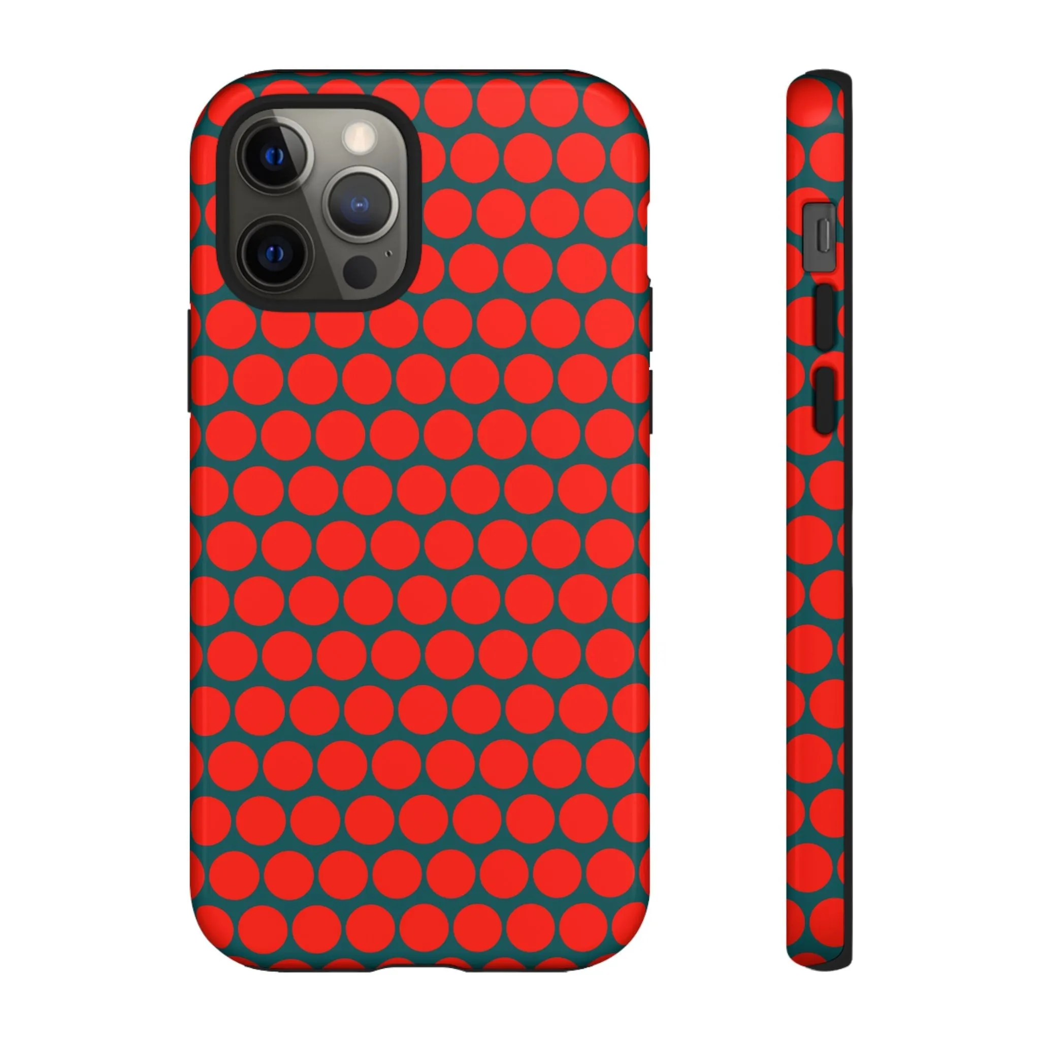 Red Dot Teal Background Polka Dot Tough Phone Case for iPhone Samsung & Google Phones