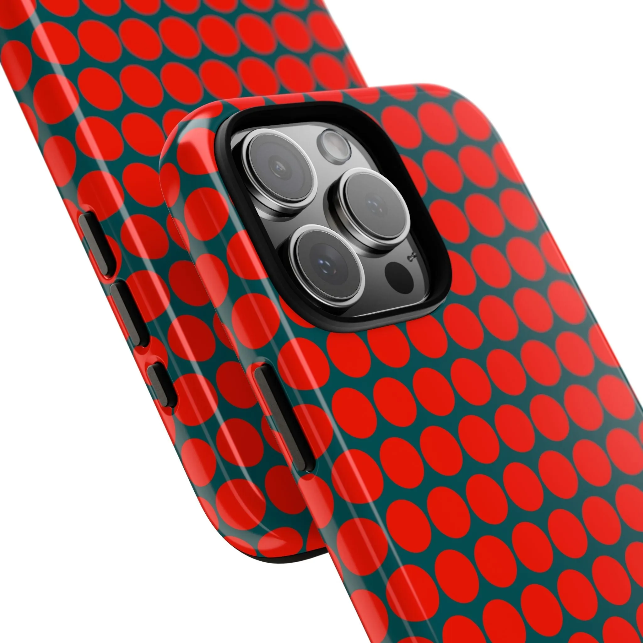 Red Dot Teal Background Polka Dot Tough Phone Case for iPhone Samsung & Google Phones