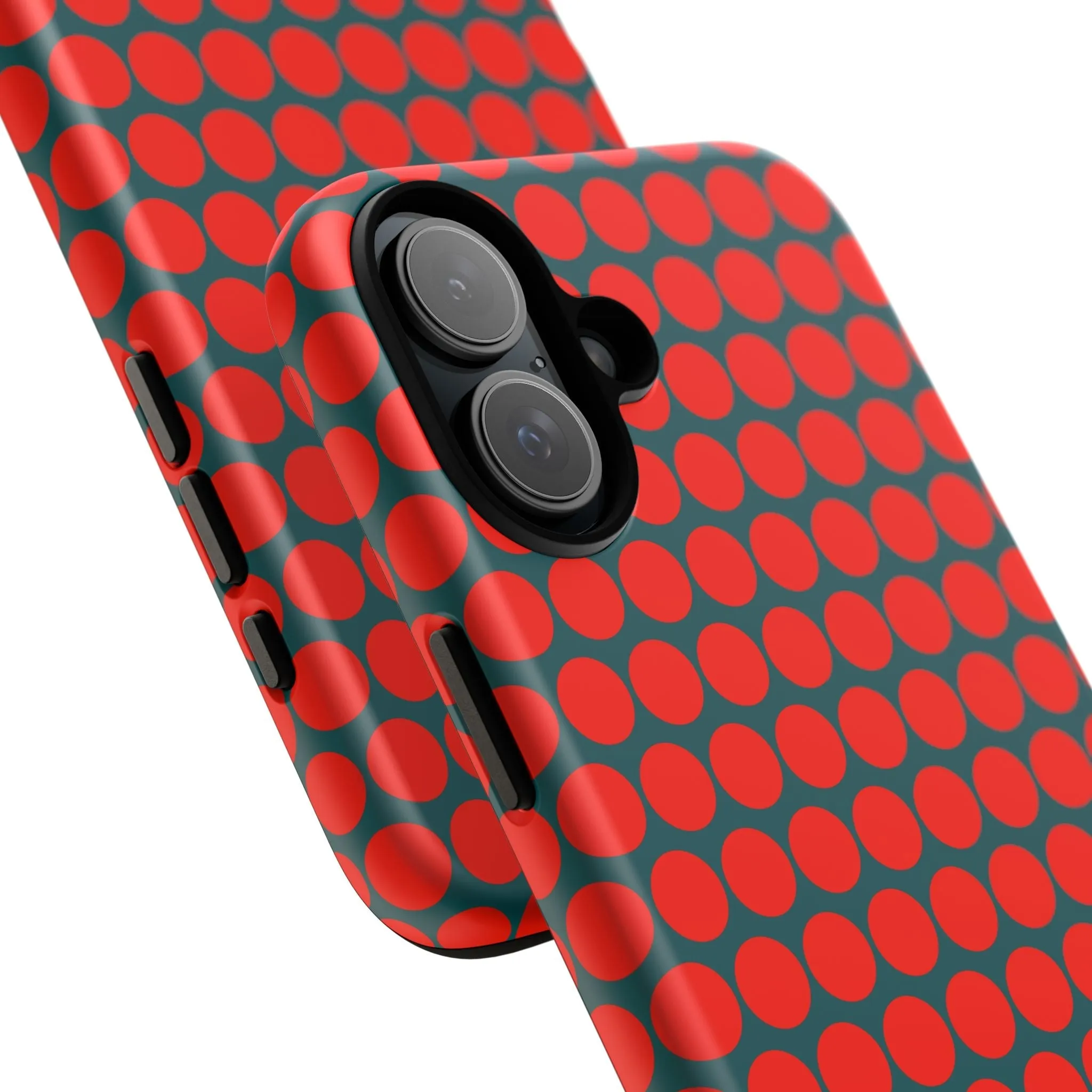 Red Dot Teal Background Polka Dot Tough Phone Case for iPhone Samsung & Google Phones