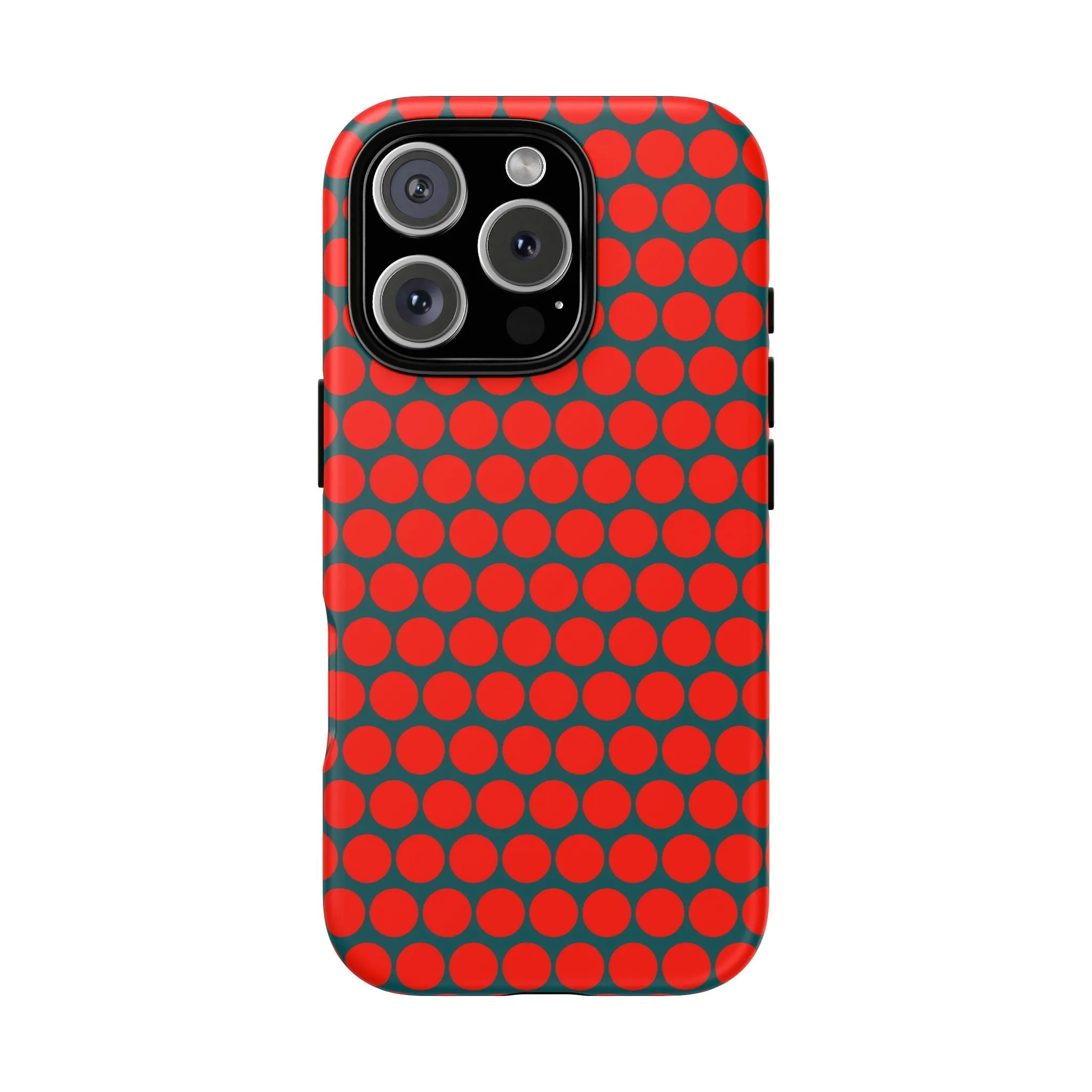 Red Dot Teal Background Polka Dot Tough Phone Case for iPhone Samsung & Google Phones