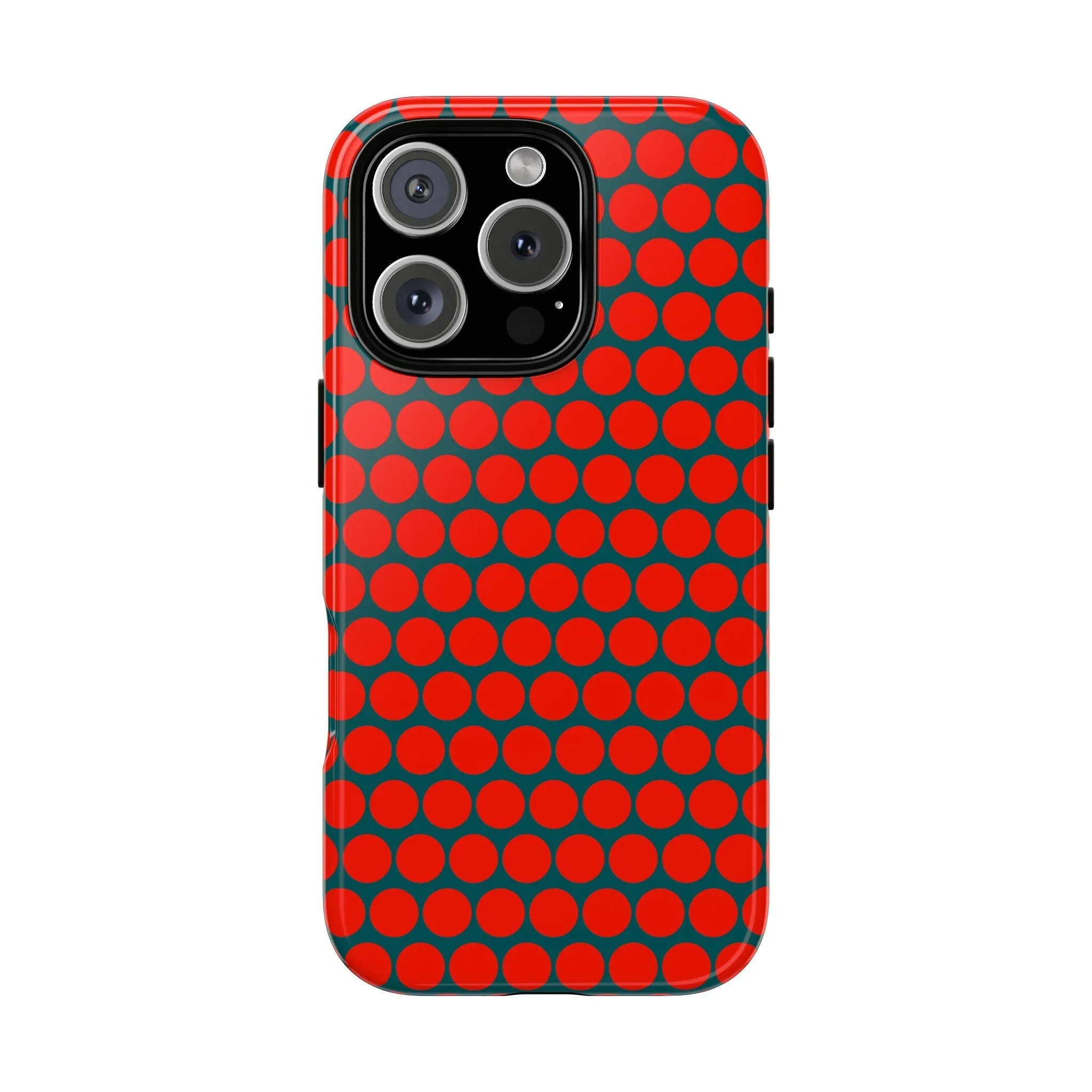 Red Dot Teal Background Polka Dot Tough Phone Case for iPhone Samsung & Google Phones