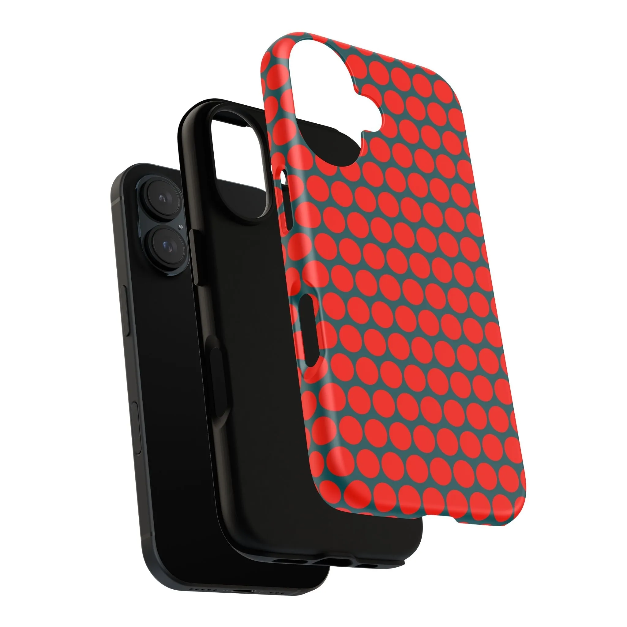 Red Dot Teal Background Polka Dot Tough Phone Case for iPhone Samsung & Google Phones