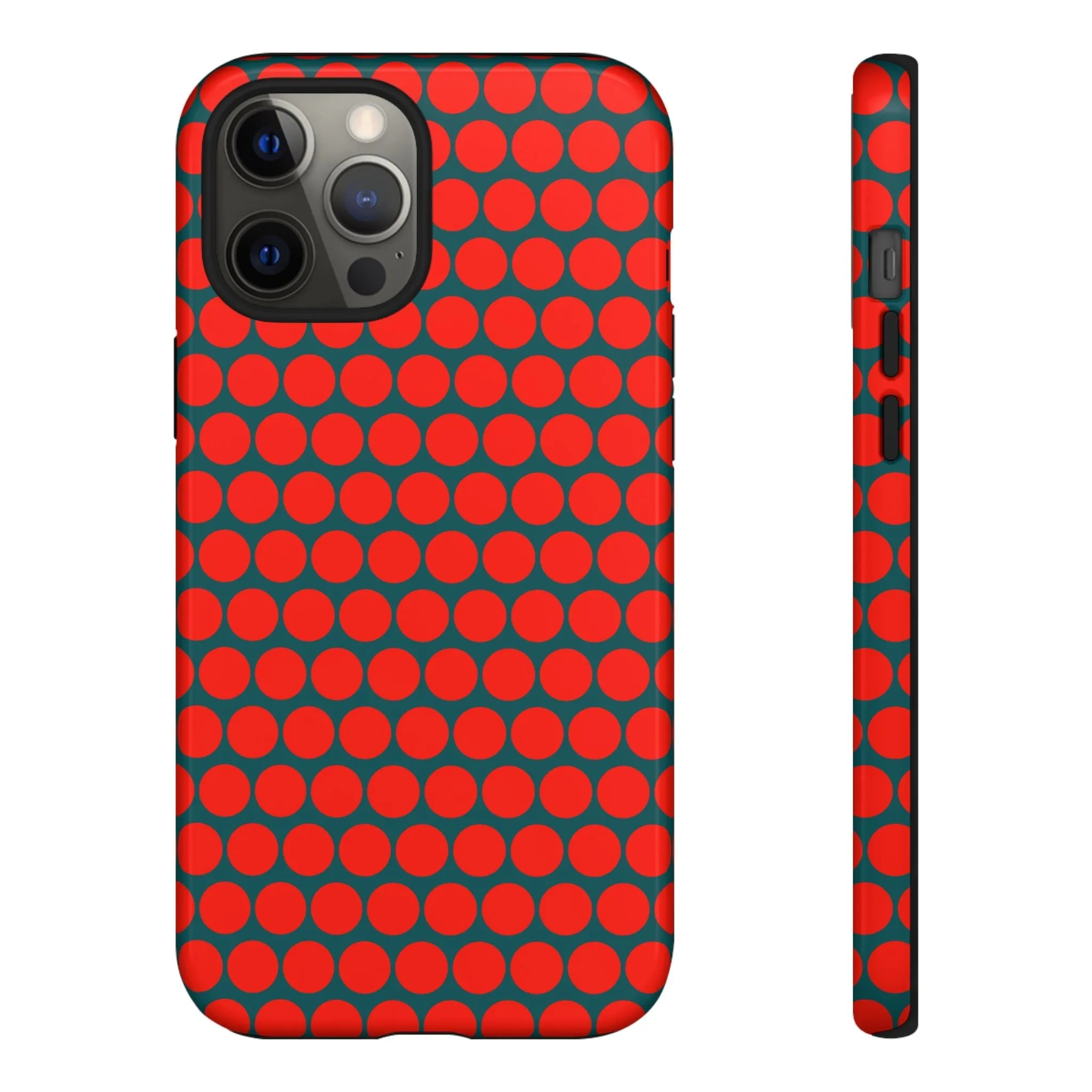 Red Dot Teal Background Polka Dot Tough Phone Case for iPhone Samsung & Google Phones