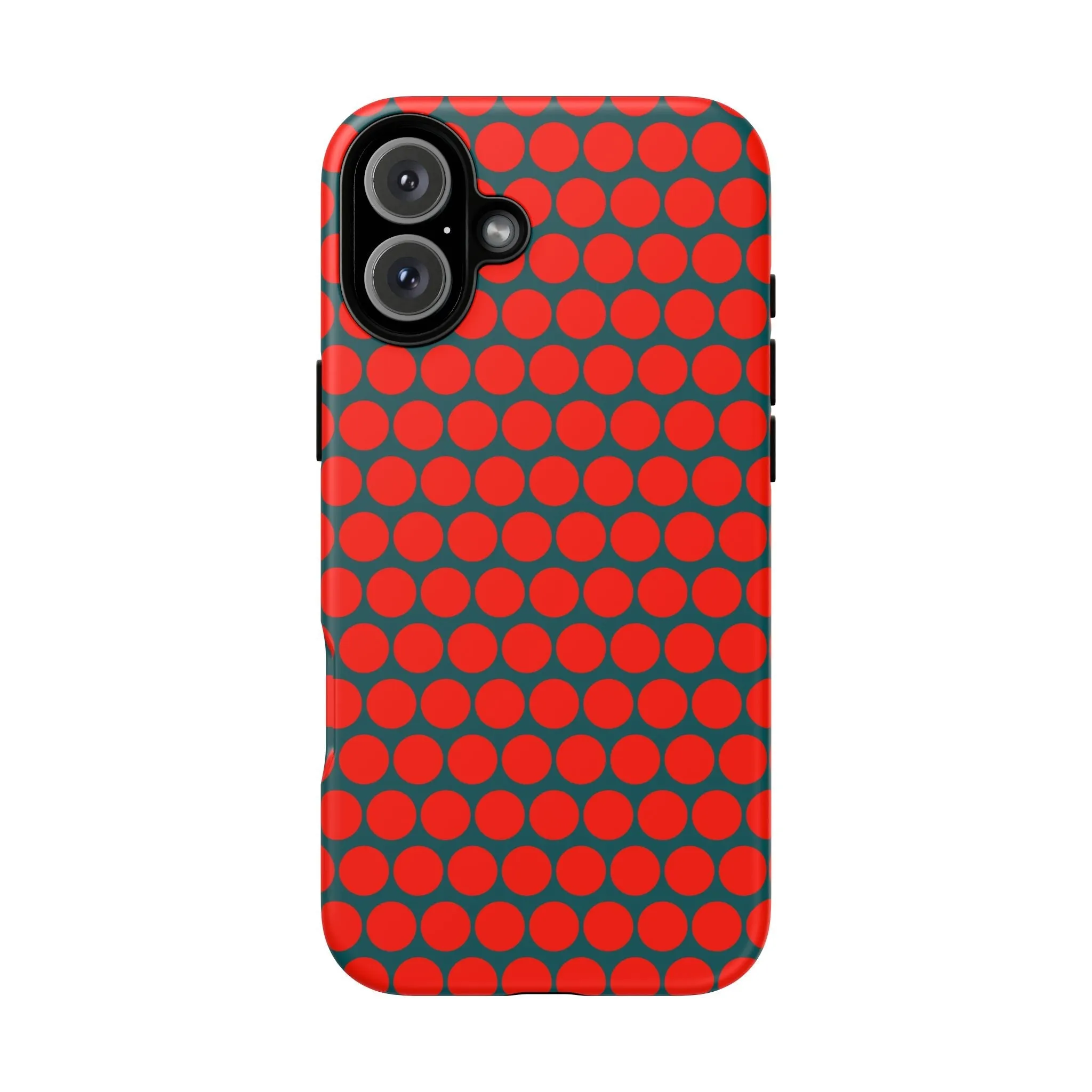 Red Dot Teal Background Polka Dot Tough Phone Case for iPhone Samsung & Google Phones