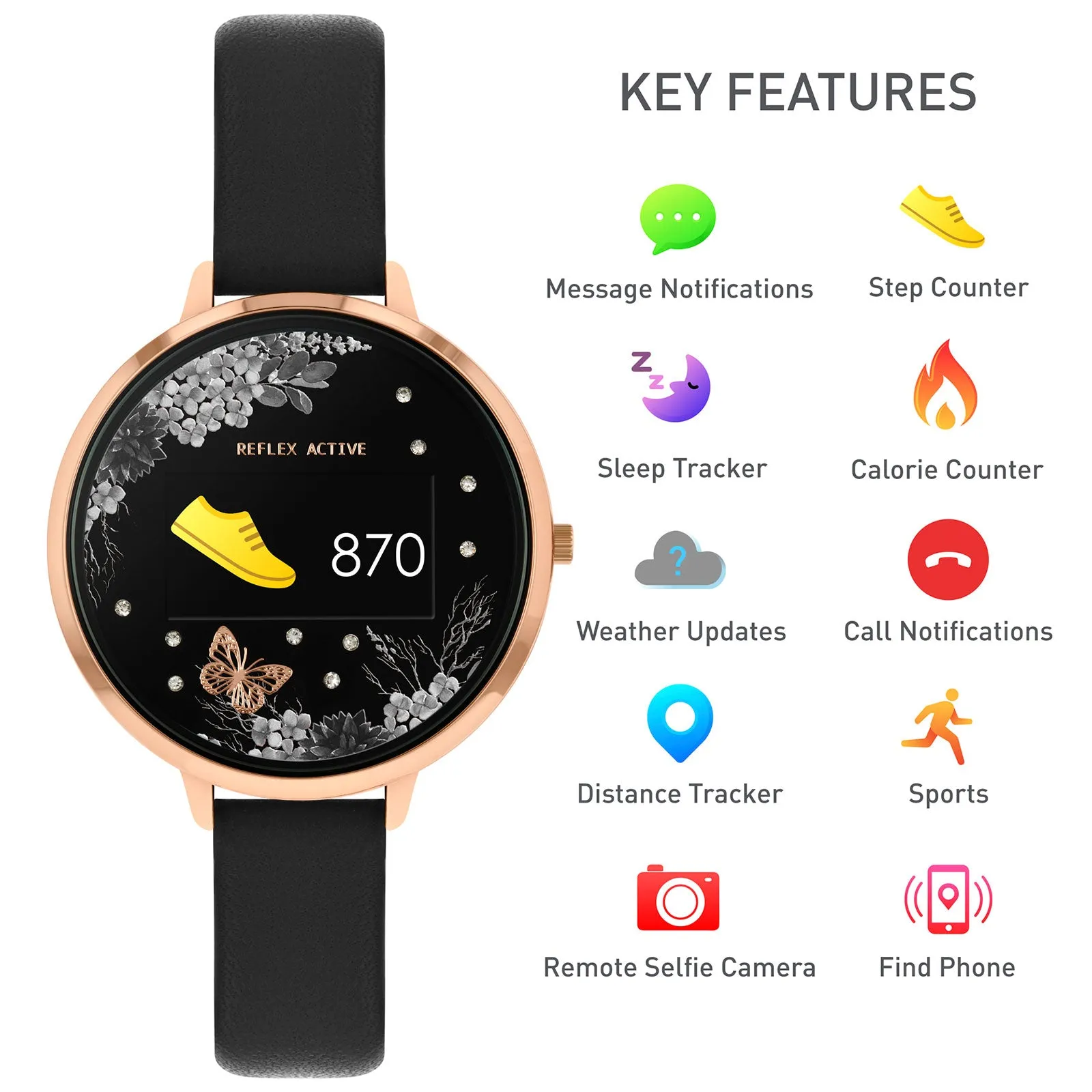 Reflex Active Smart Watch Black Butterfly Series 03 RA03-2076