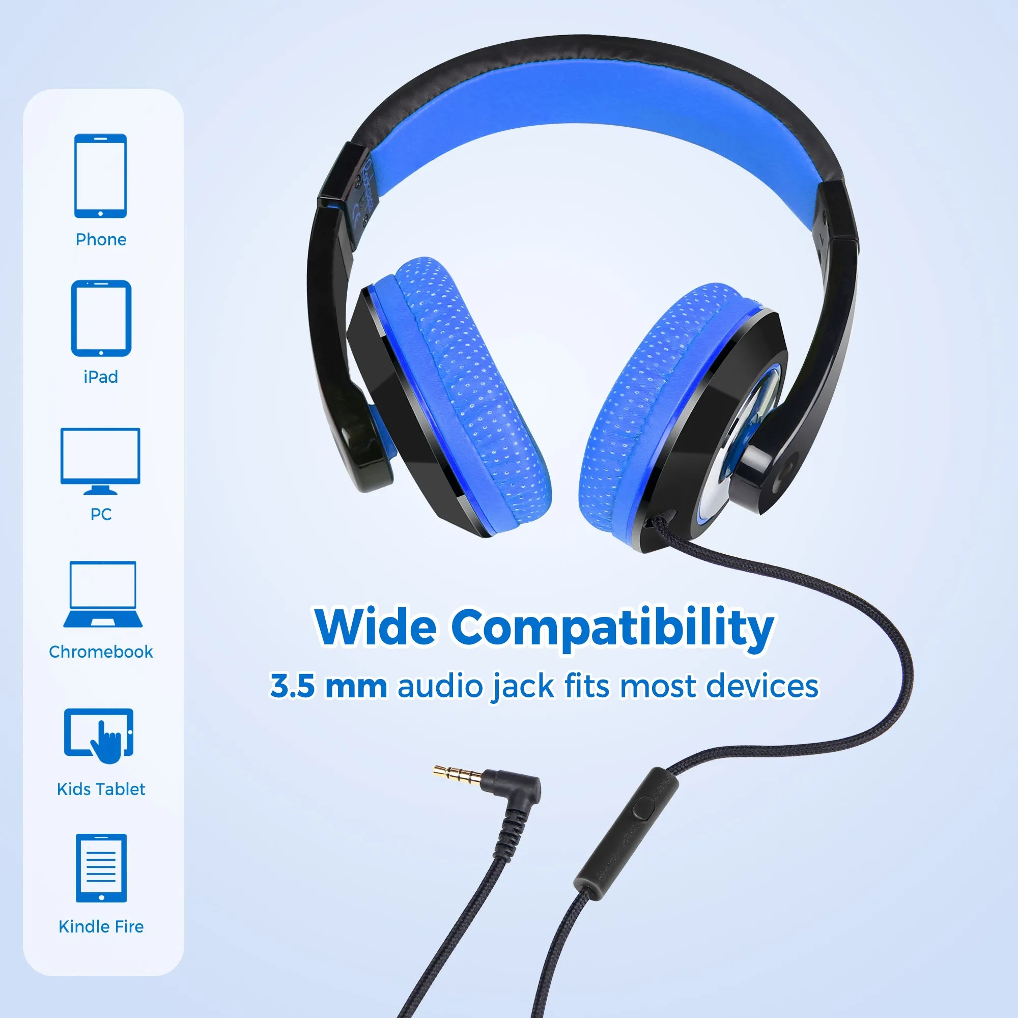 Rockpapa Comfort  Wired Kids Headphones with Microphones for School Travel