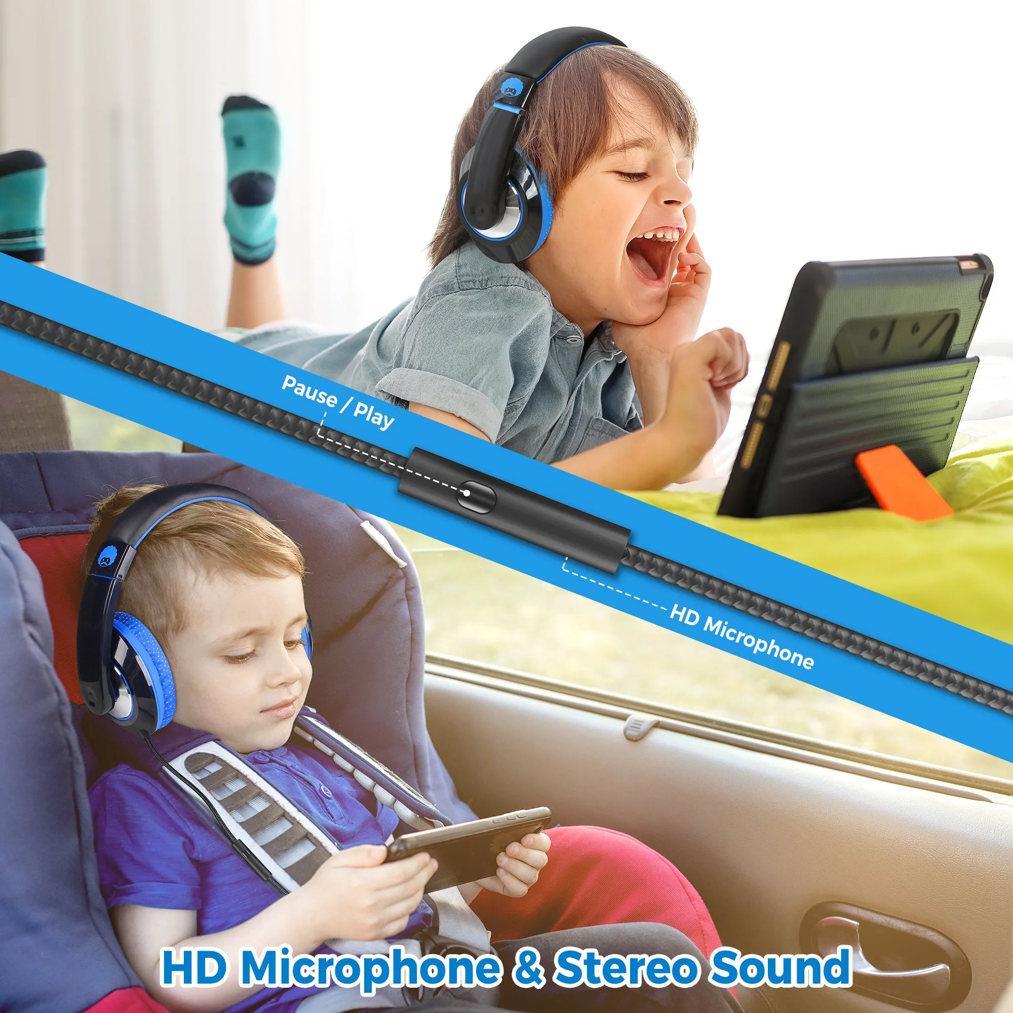 Rockpapa Comfort  Wired Kids Headphones with Microphones for School Travel