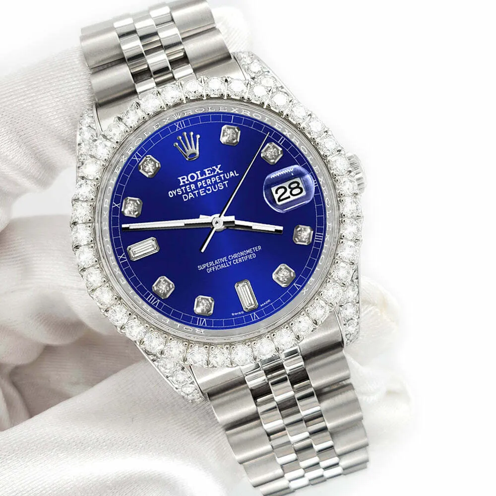 Rolex Datejust 116200 36mm 4CT Diamond Bezel/Lugs/Navy Blue 6 9 Baguette Dial  TFJ-142508626