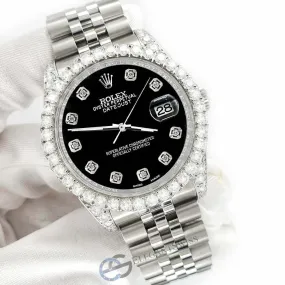 Rolex Datejust 116200 3.9CT Diamond Bezel/Lugs/Black Dial 36mm Steel Watch TFJ-142508699