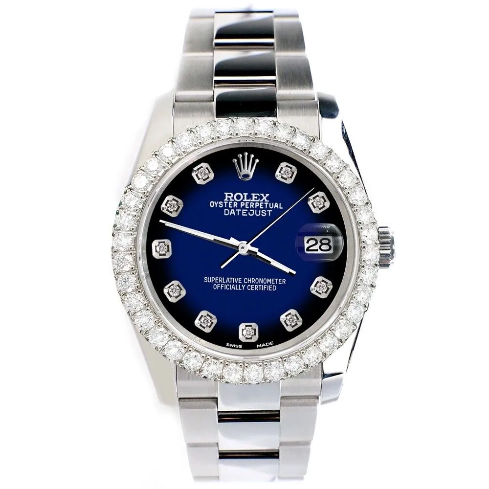 Rolex Datejust 3  Blue Vignette Dial with Custom Diamond Bezel   TFJ-142507915