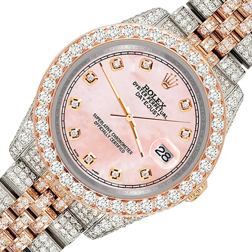 Rolex Datejust 36mm 10.75ct Diamond Royal Pink MOP RG Watch  TFJ-142508325