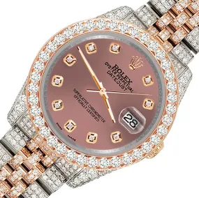 Rolex Datejust 36mm 10.75ct Pave Diamond Salmon Rose Gold/Steel Watch TFJ-142508319