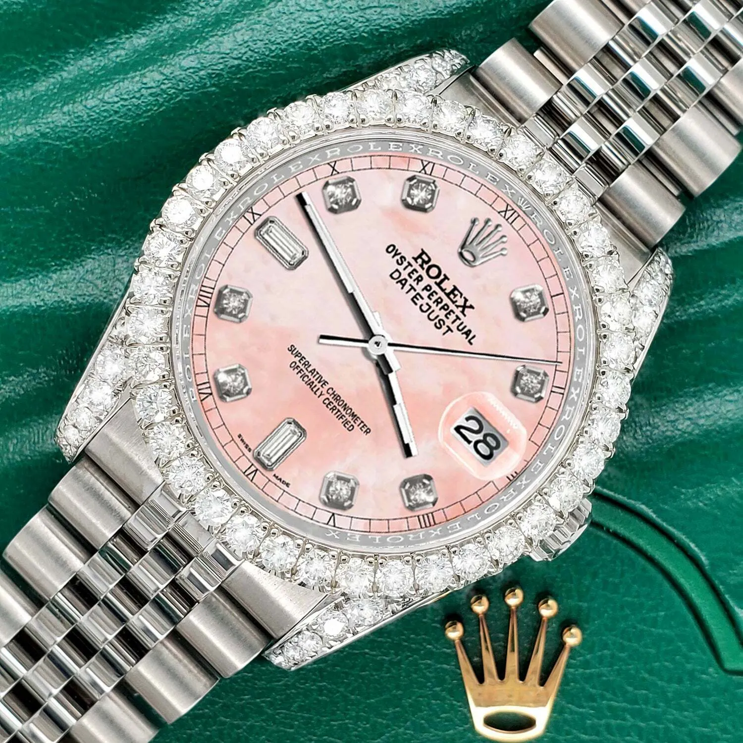 Rolex Datejust  36mm 4CT Diamond Bezel/Lugs/Royal Pink 6 9 Baguette Dial  TFJ-142508644