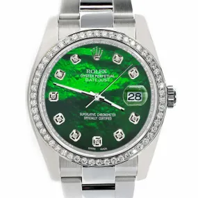 Rolex Datejust 36MM Steel Oyster/Custom Diamond Bezel/Green TFJ-142508723