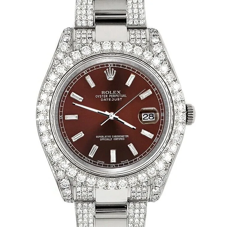 Rolex Datejust II 10.3CT Pave Diamond Bezel/Case/Bracelet/Chocolate Baguette B/P TFJ-142508237