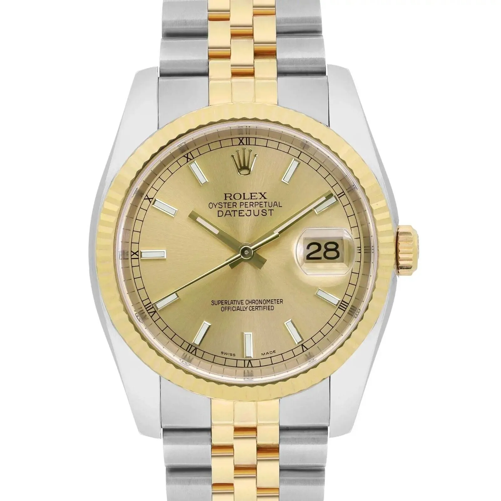 Rolex Datejust Steel 18K Gold Champagne Sticks Dial Automatic Men Watch  TFJ-142508289