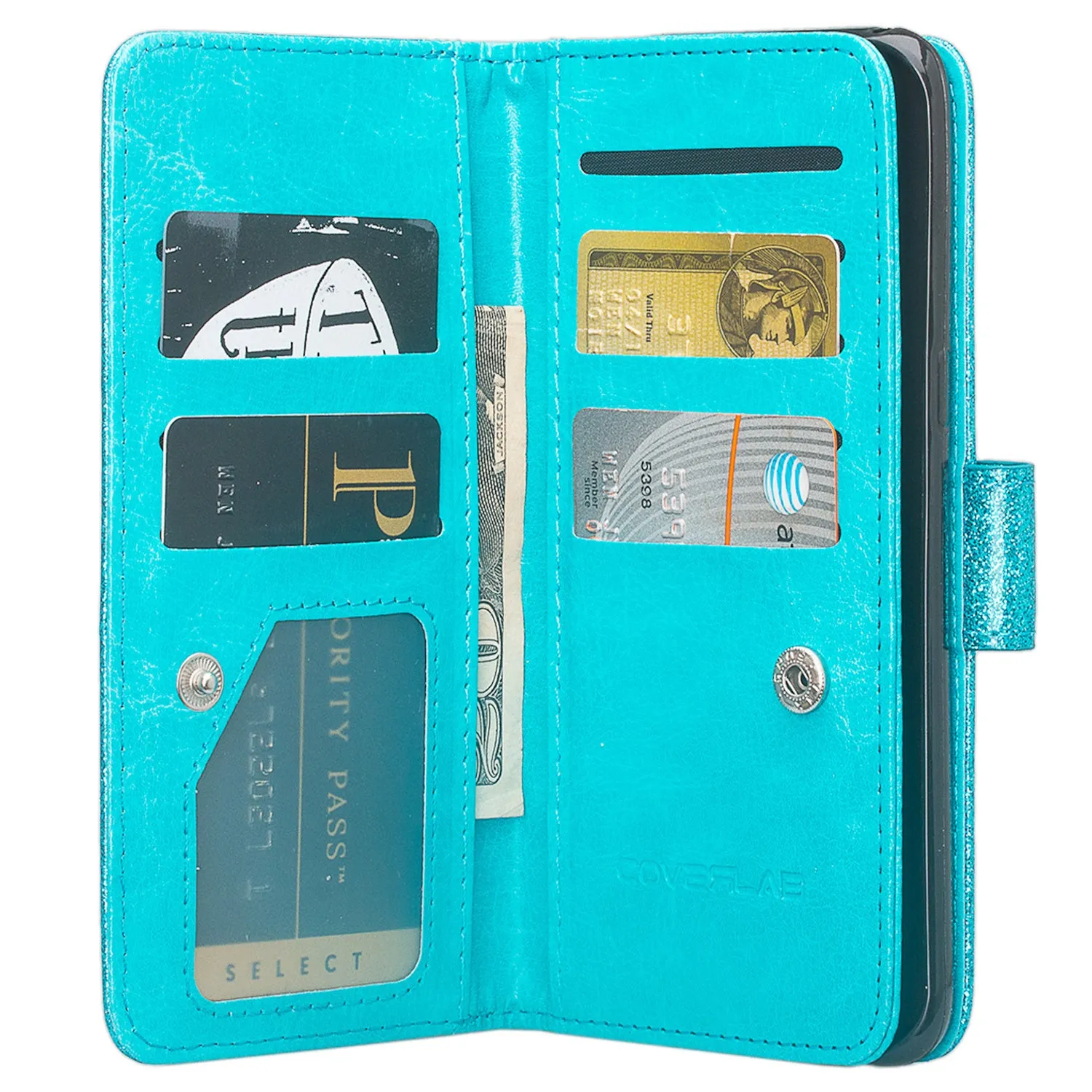 Samsung Galaxy J7 V / J7 (2017) / J7 Perx / J7 Sky Pro / J7 Prime / Galaxy Halo Case Wrist Strap Glitter Faux Leather Flip [Kickstand] Wallet Cover Wristlet - Teal