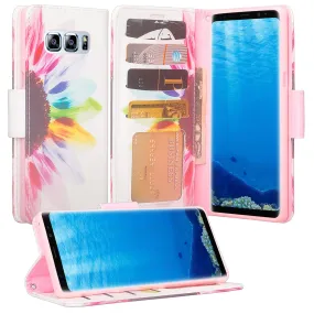 Samsung Galaxy Note 8 Case, Galaxy Note 8 Wallet Case, Slim Flip Folio [Kickstand] Pu Leather Wallet Case with ID & Card Slots & Pocket   Wrist Strap - Vivid Sunflower