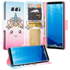 Samsung Galaxy Note 8 Case, Galaxy Note 8 Wallet Case, Slim Flip Folio [Kickstand] Pu Leather Wallet Case with ID & Card Slots & Pocket   Wrist Strap - White Unicorn