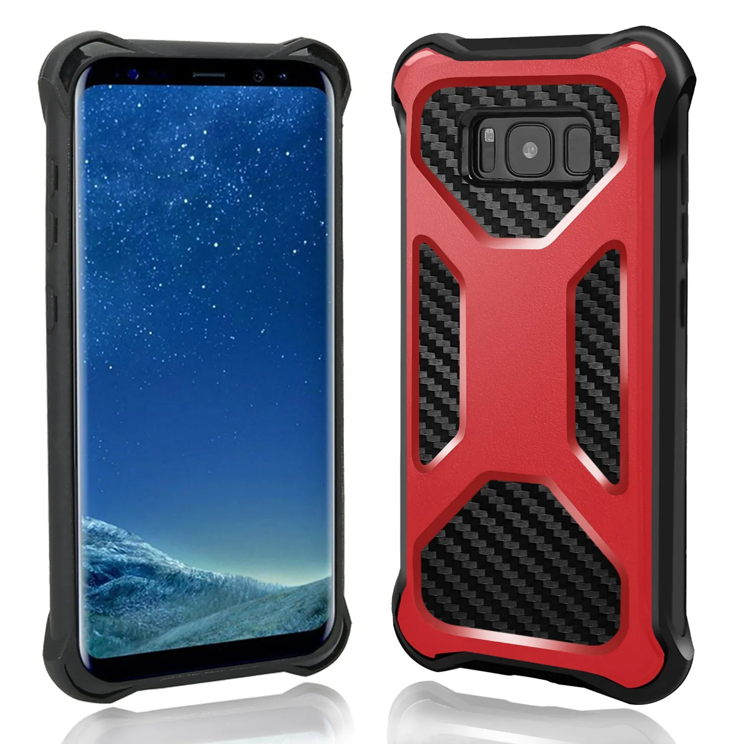 Samsung Galaxy Note 8 Case, Rugged Carbon Fiber Holster Combo Kickstand Clip Case Cover - Red