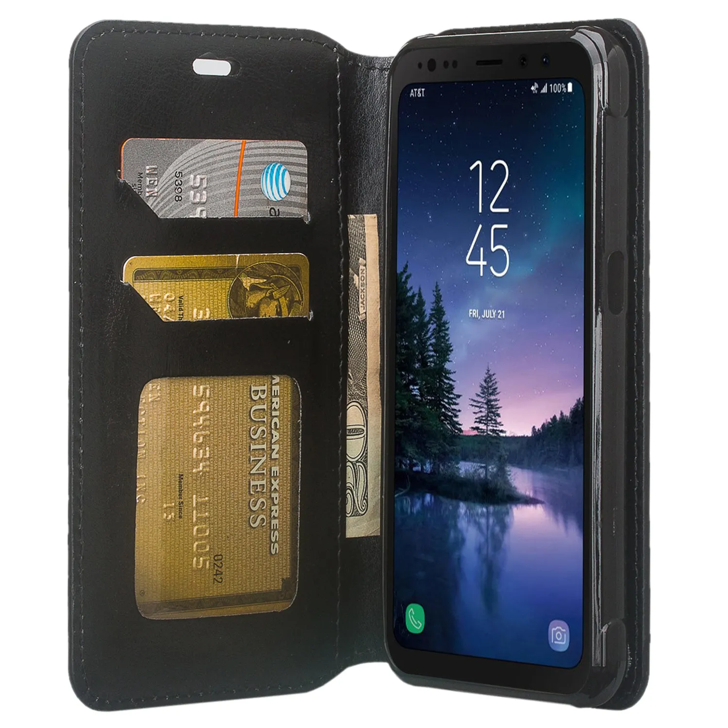 Samsung Galaxy S8 Active Wallet Case, Slim Flip Folio [Kickstand] Pu Leather Wallet Case with ID & Card Slots & Pocket - Black