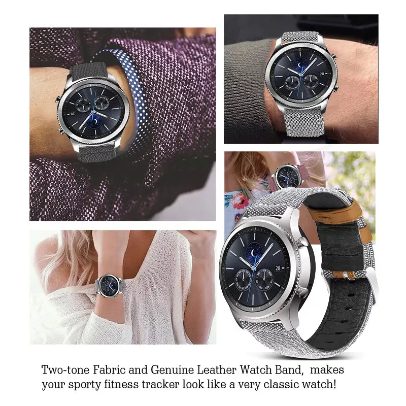 Samsung Galaxy Watch 3 45mm /46mm / Gear S3 Frontier / Classic / Watch GT 2 46mm | Leather Watch Band Canvas Pattern  | DARK DENIM