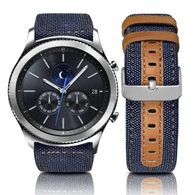 Samsung Galaxy Watch 3 45mm /46mm / Gear S3 Frontier / Classic / Watch GT 2 46mm | Leather Watch Band Canvas Pattern  | DARK DENIM