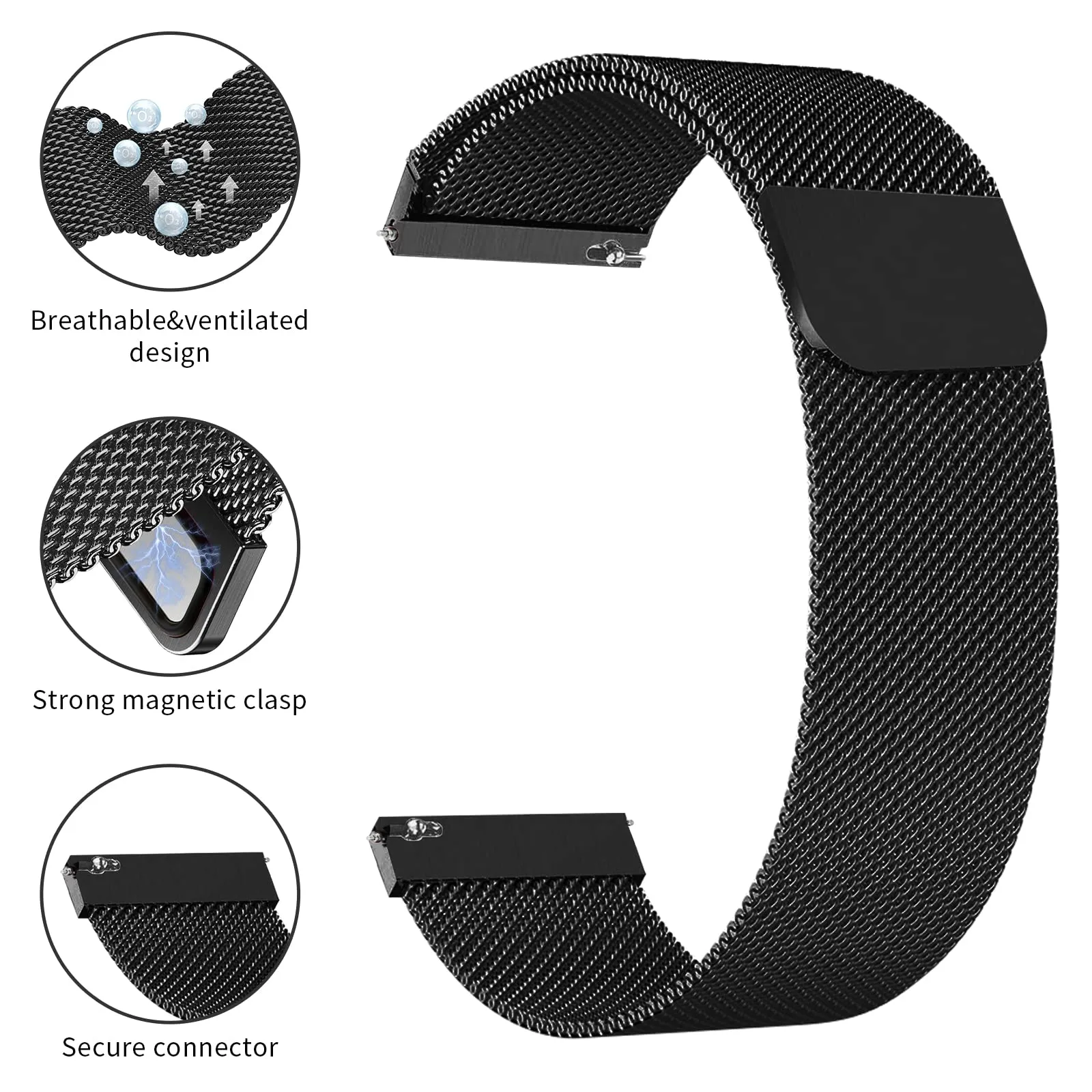 Samsung Galaxy Watch 4 40mm 44mm/Classic/Active 2 40mm 44mm/Galaxy Watch 3 41mm | Milanese Loop Metal Watch Band Strap | Black