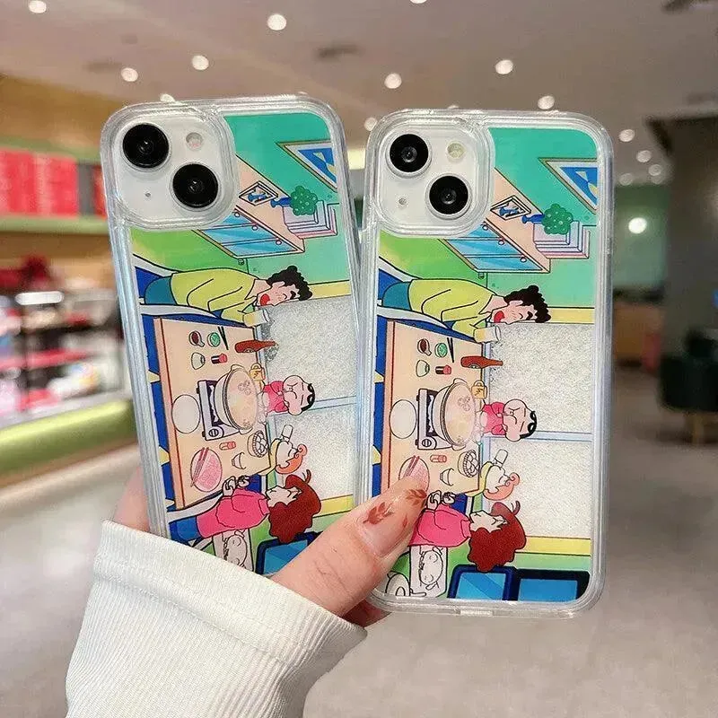 Shinchan & Family Snowflake Quicksand Phone Case (For iPhone)