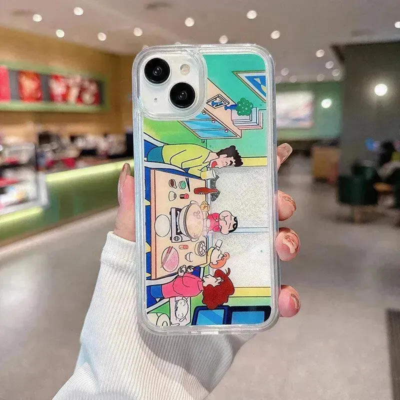 Shinchan & Family Snowflake Quicksand Phone Case (For iPhone)