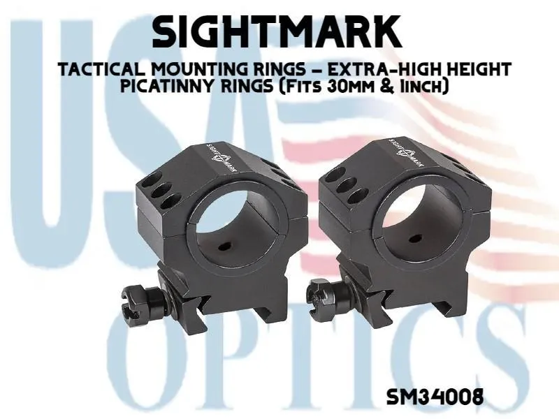 SIGHTMARK, SM34008, TACTICAL MOUNTING RINGS – EXTRA-HIGH HEIGHT PICATINNY RINGS (Fits 30mm & 1inch)