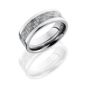 Silver Carbon Fiber Wedding Band Titanium 8mm Wide