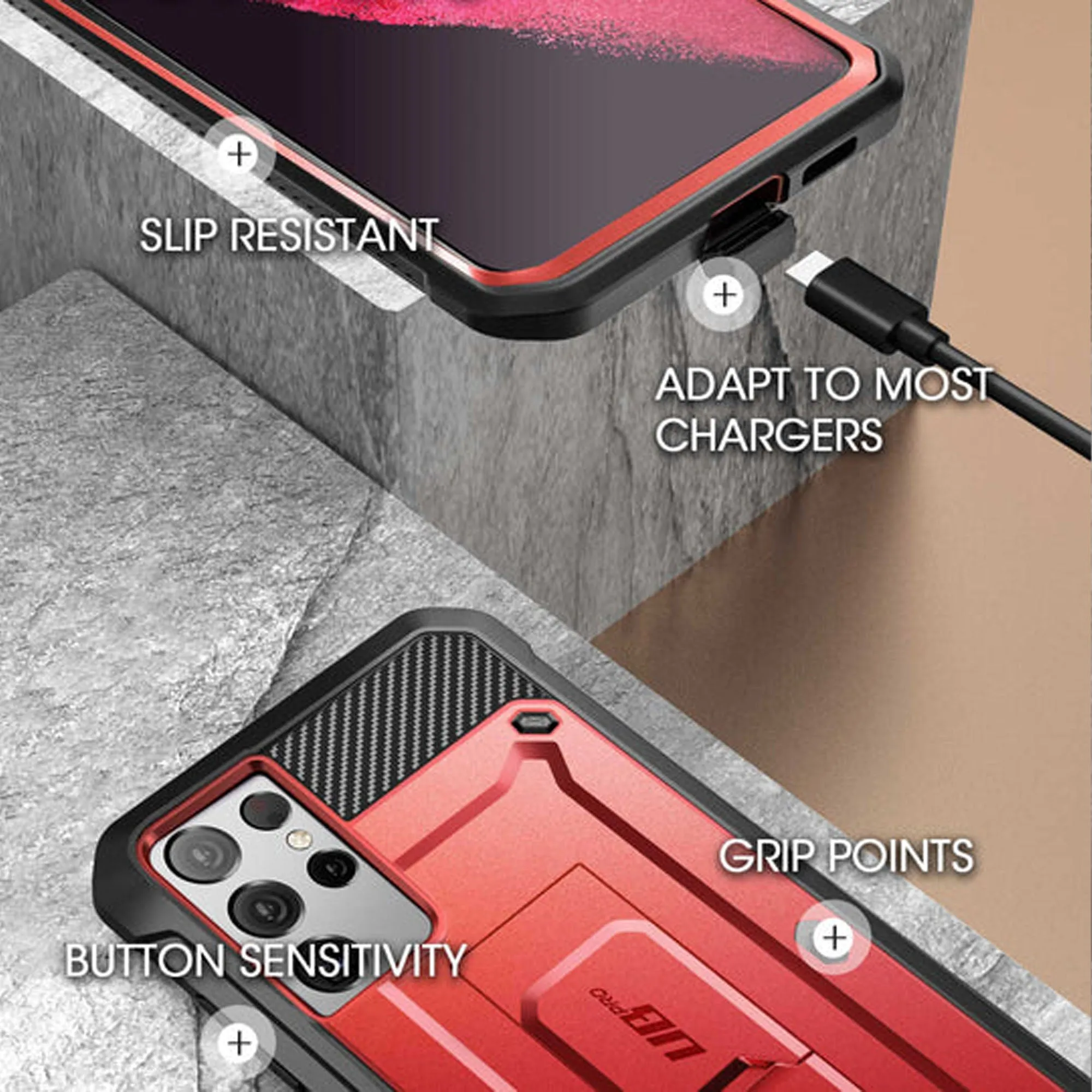 Supcase Unicorn Beetle Pro Rugged Case for Samsung Galaxy S21 - Metallic Red (Barcode: 843439135925 )