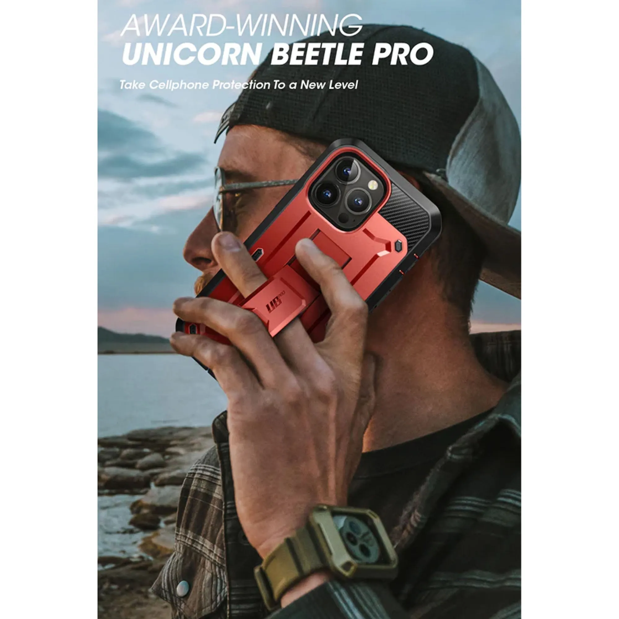 Supcase Unicorn Beetle UB PRO for iPhone 14 - Rugged Case with Built-In Screen Protector - Metallic Red