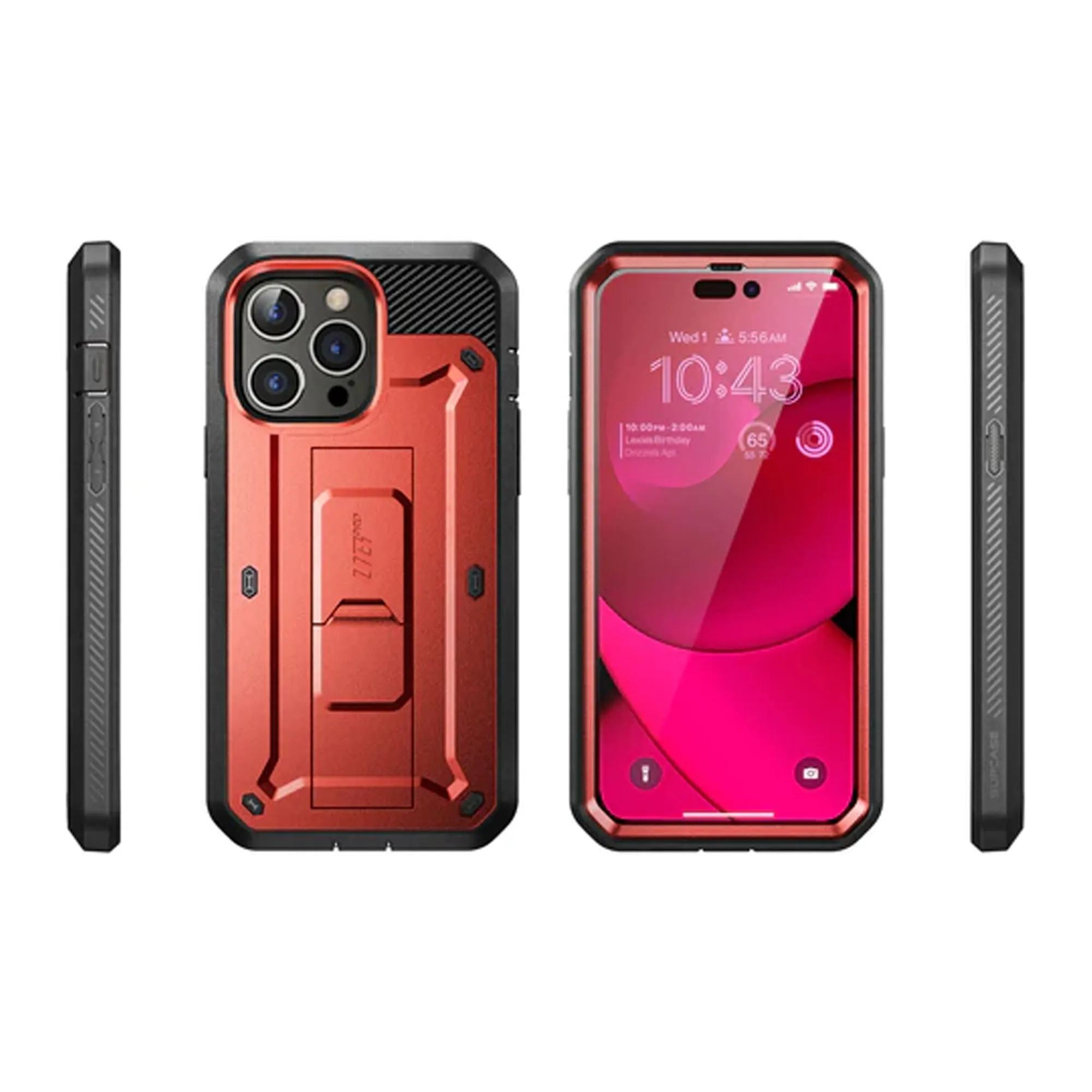 Supcase Unicorn Beetle UB PRO for iPhone 14 - Rugged Case with Built-In Screen Protector - Metallic Red