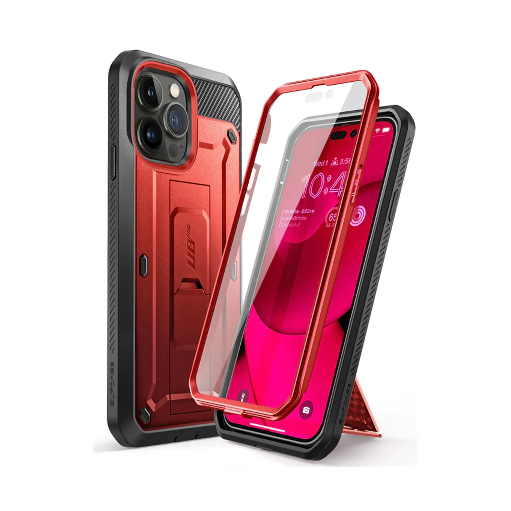 Supcase Unicorn Beetle UB PRO for iPhone 14 - Rugged Case with Built-In Screen Protector - Metallic Red