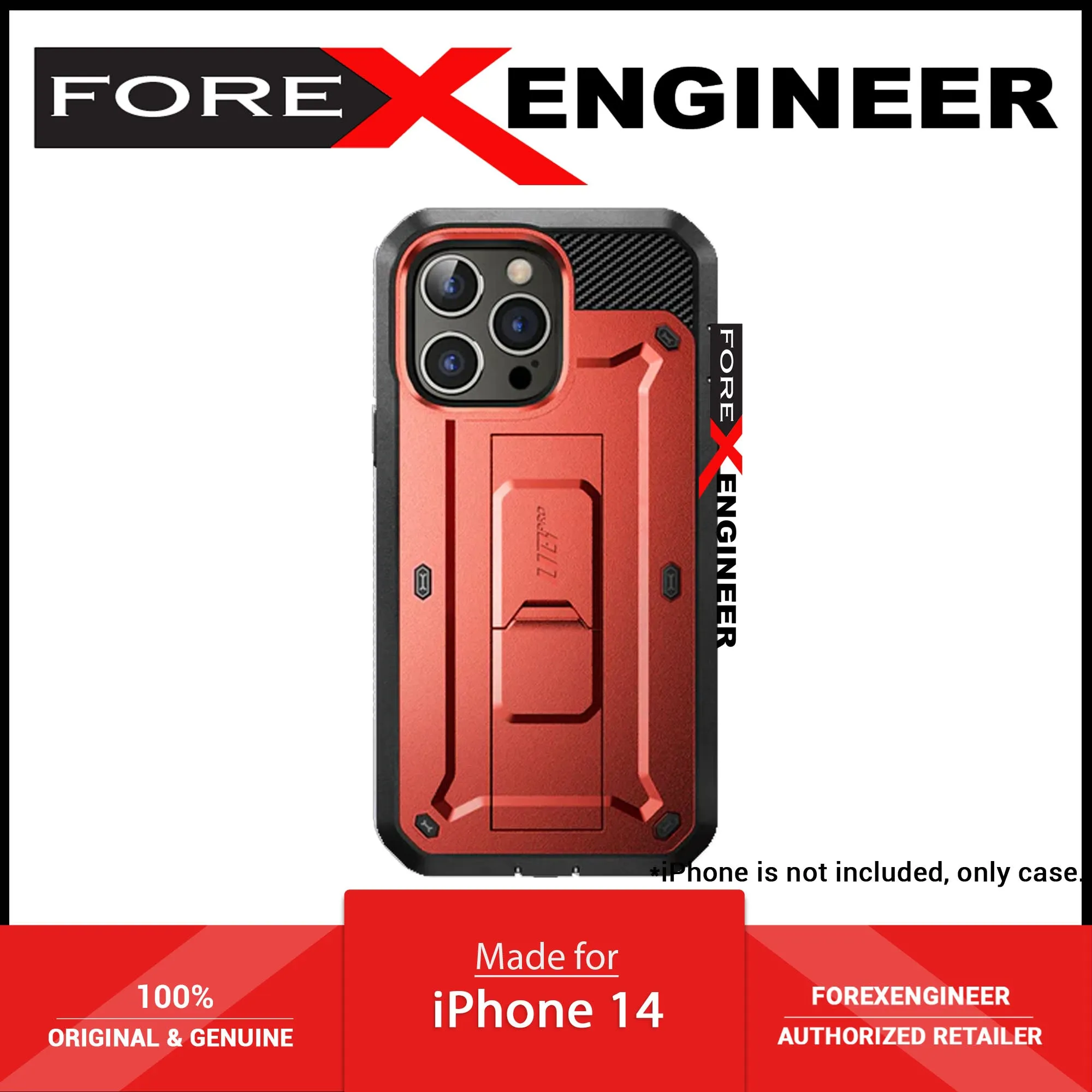 Supcase Unicorn Beetle UB PRO for iPhone 14 - Rugged Case with Built-In Screen Protector - Metallic Red