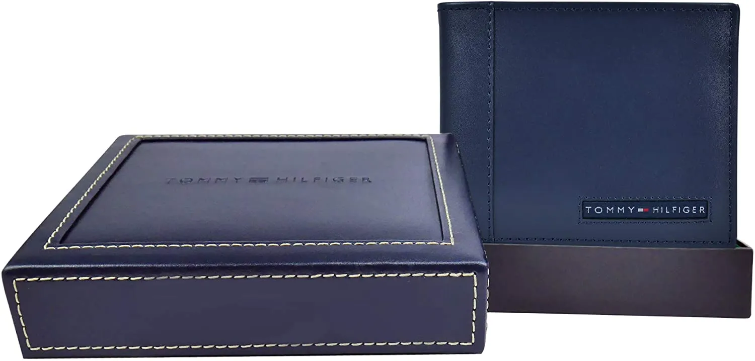 Tommy Hilfiger Men's Leather Slim Bifold Wallet with 6 Credit Card Pockets and Removable ID Window