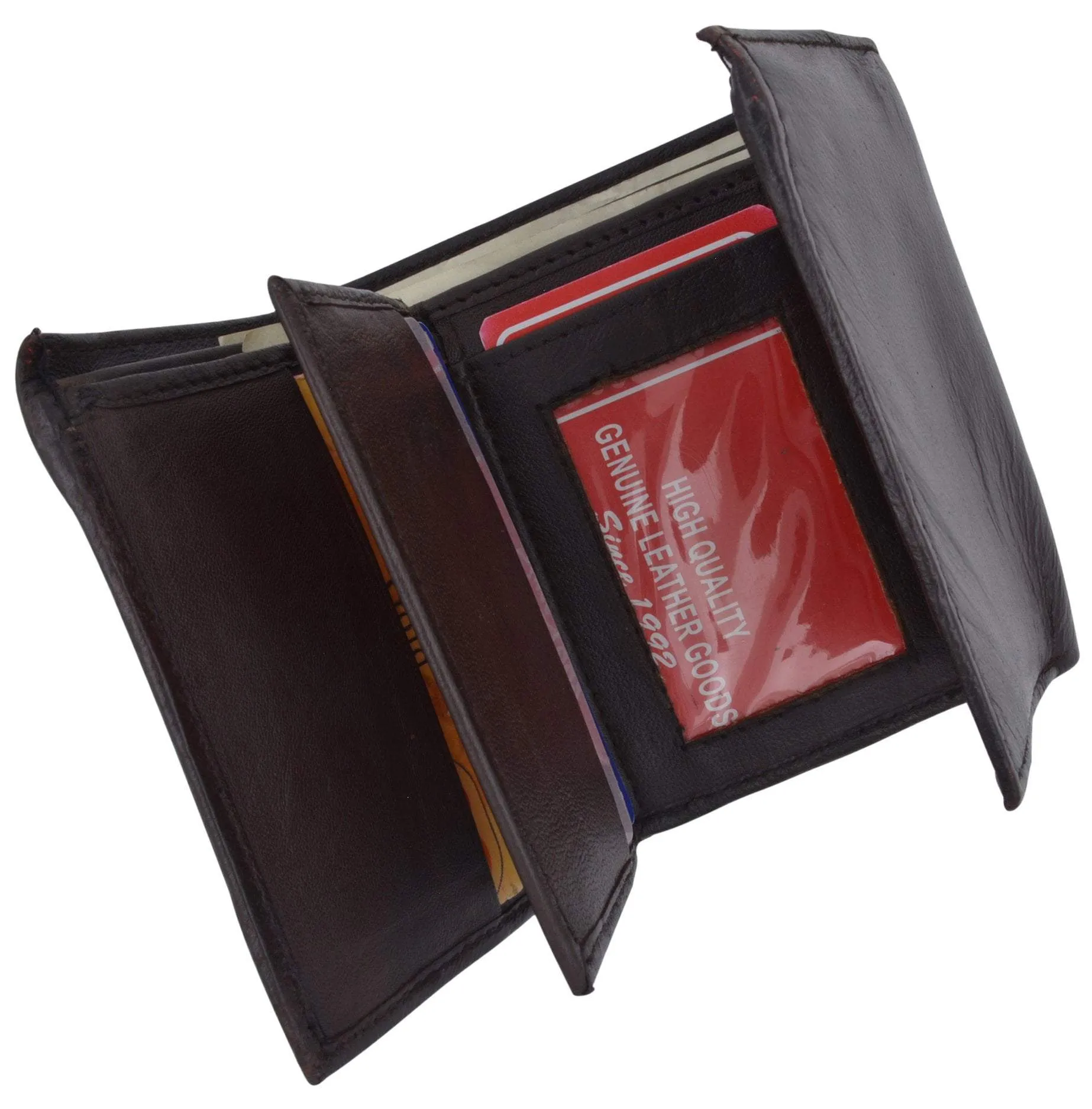 Trifold Genuine Leather Mens Wallet Flap ID Card Case 1107