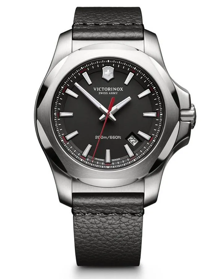 Victorinox Swiss Army Mens INOX Watch - Stainless - Black Leather Strap - 200m