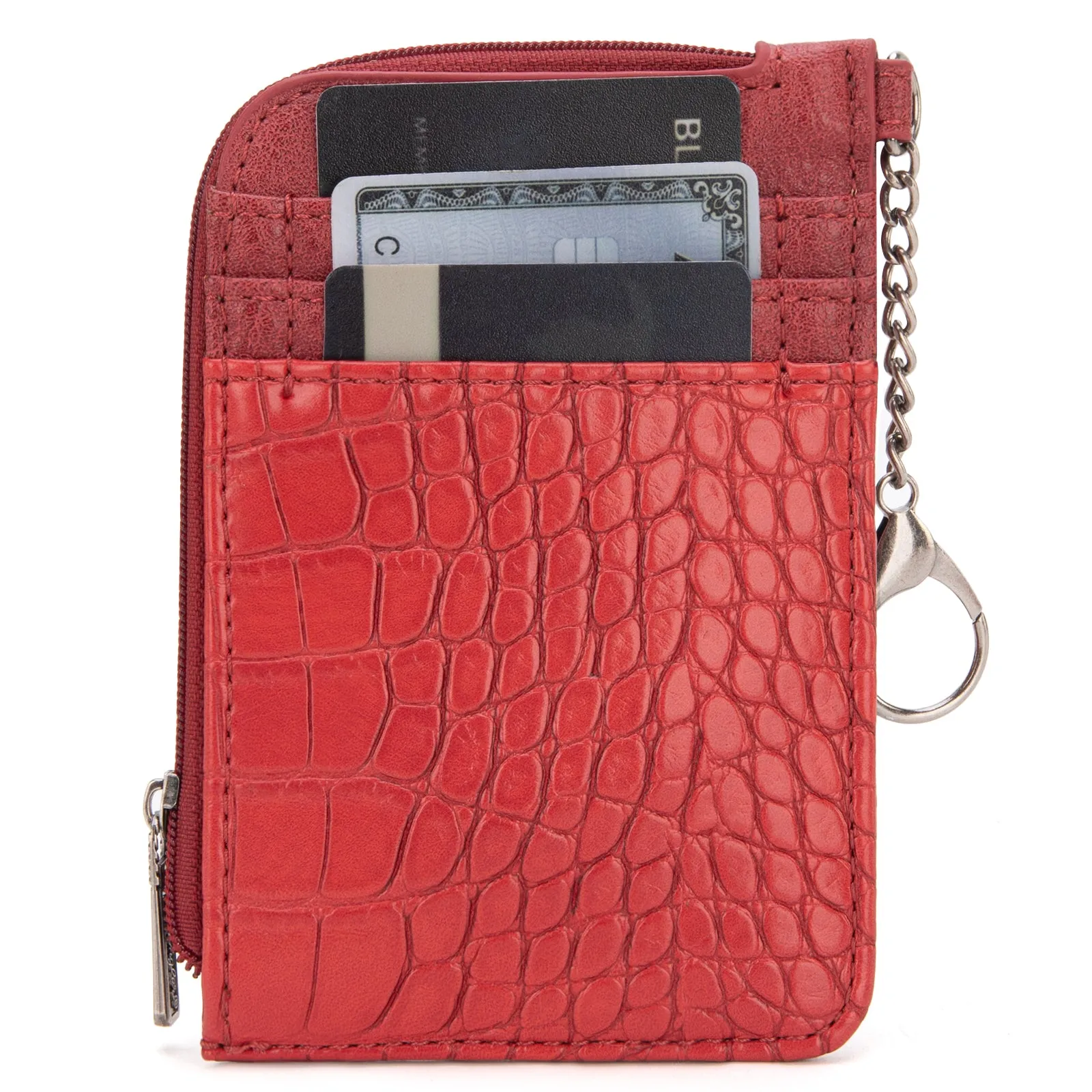 WG102-W005 Wrangler  Wrangler Croc Print  Mini Zip Card Case - Burgundy